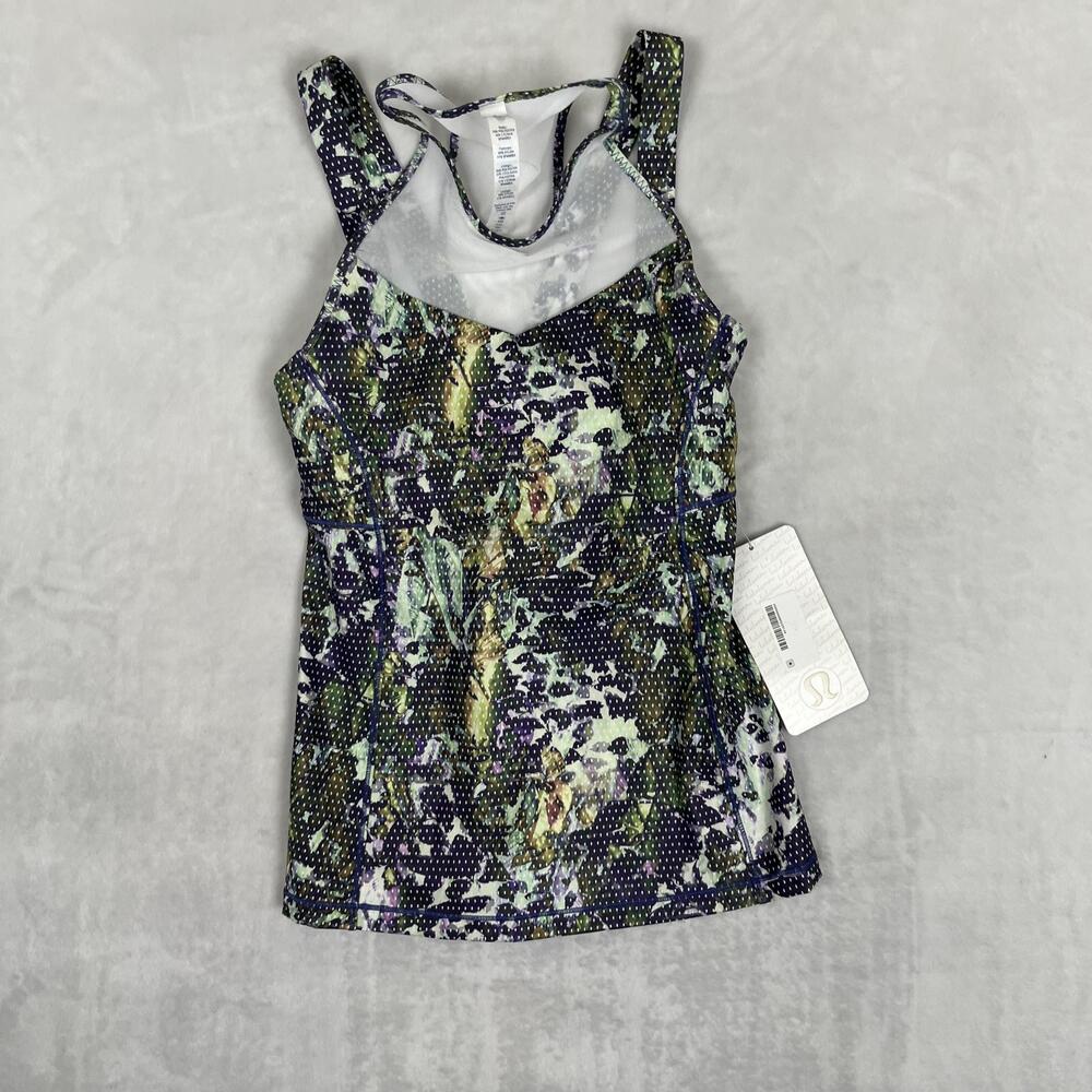 Lululemon Running In The City Tank Top Womens 4 Green Floral Built In Bra